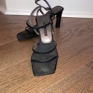 Women’s black strappy heels. Nine West.